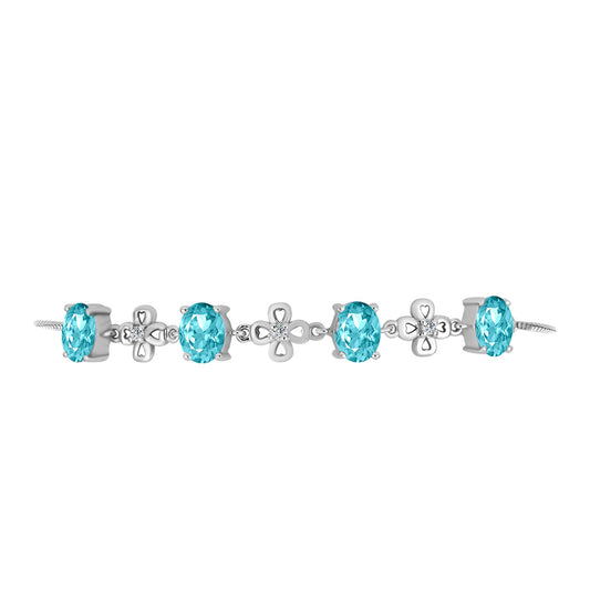 Pulsera de Plata con Cuarzo Paraiba y Topacio Blanco