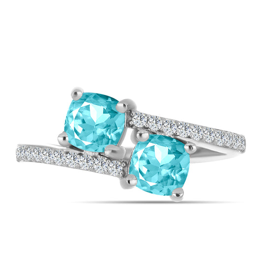 Anillo de Plata con Cuarzo Paraiba y Topacio Blanco