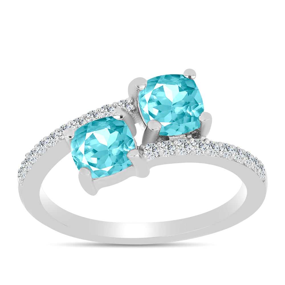 Anillo de Plata con Cuarzo Paraiba y Topacio Blanco