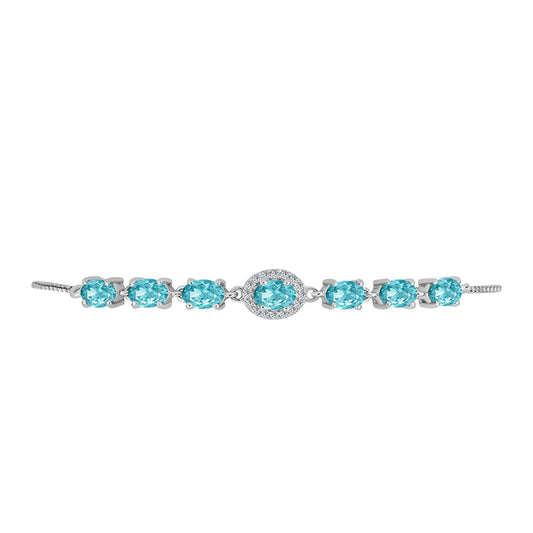 Pulsera de Plata con Cuarzo Paraiba y Topacio Blanco