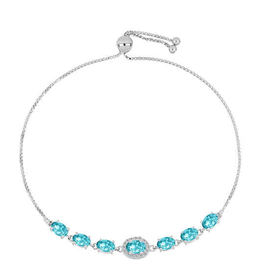 Pulsera de Plata con Cuarzo Paraiba y Topacio Blanco