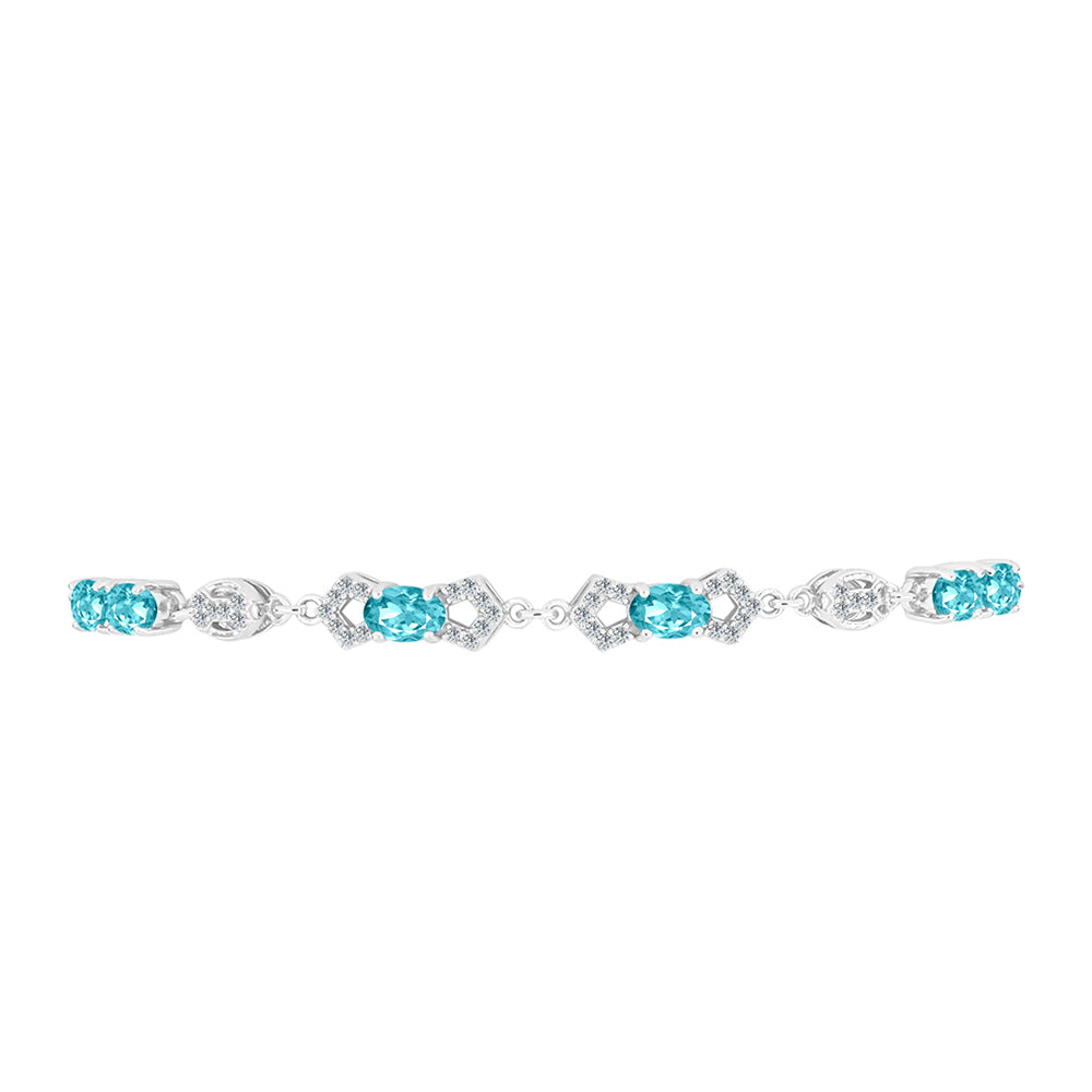 Pulsera de Plata con Cuarzo Paraiba y Topacio Blanco 2 