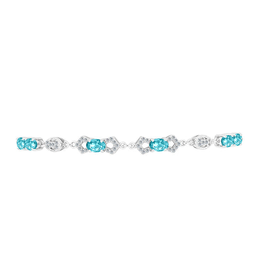 Pulsera de Plata con Cuarzo Paraiba y Topacio Blanco