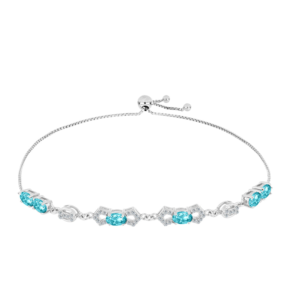Pulsera de Plata con Cuarzo Paraiba y Topacio Blanco