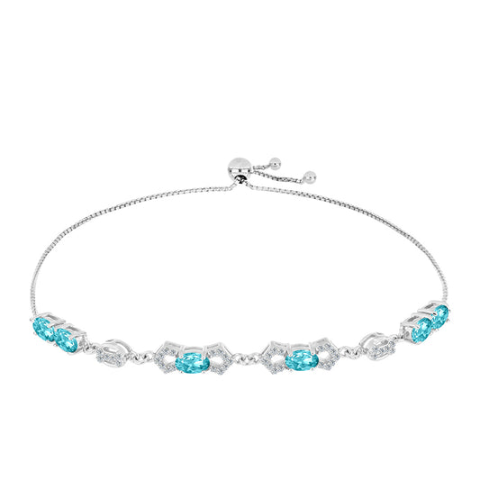Pulsera de Plata con Cuarzo Paraiba y Topacio Blanco