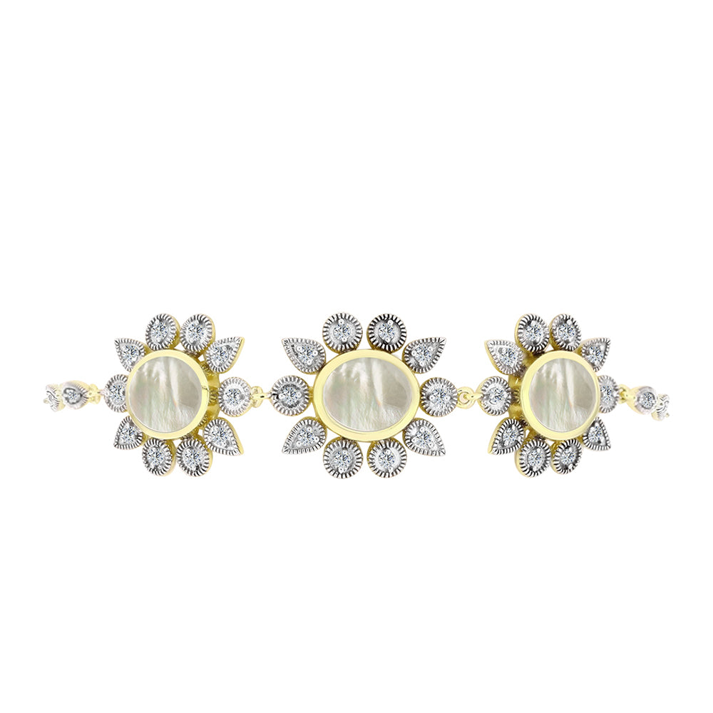 Pulsera de Plata Bañada en Oro con Madreperla y Topacio Blanco