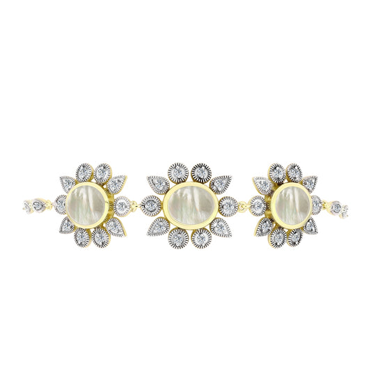 Pulsera de Plata Bañada en Oro con Madreperla y Topacio Blanco