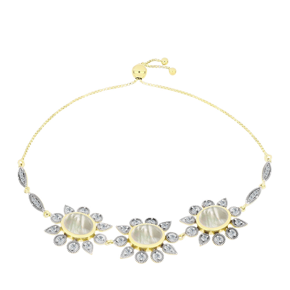 Pulsera de Plata Bañada en Oro con Madreperla y Topacio Blanco 1 