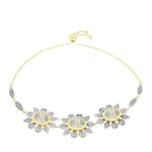 Pulsera de Plata Bañada en Oro con Madreperla y Topacio Blanco