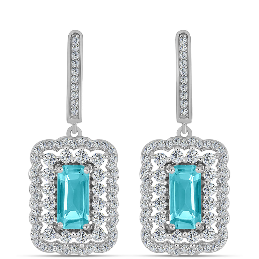 Pendientes de Plata con Cuarzo Paraiba y Topacio Blanco
