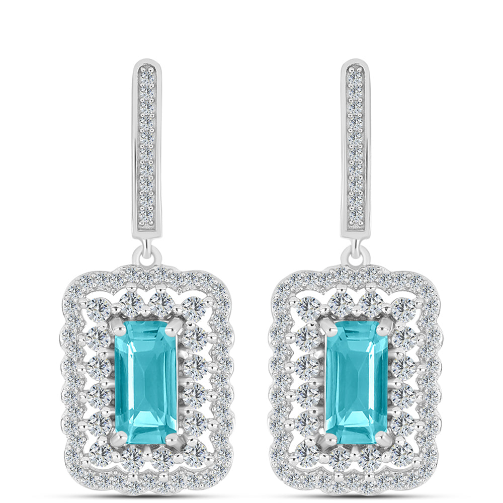 Pendientes de Plata con Cuarzo Paraiba y Topacio Blanco