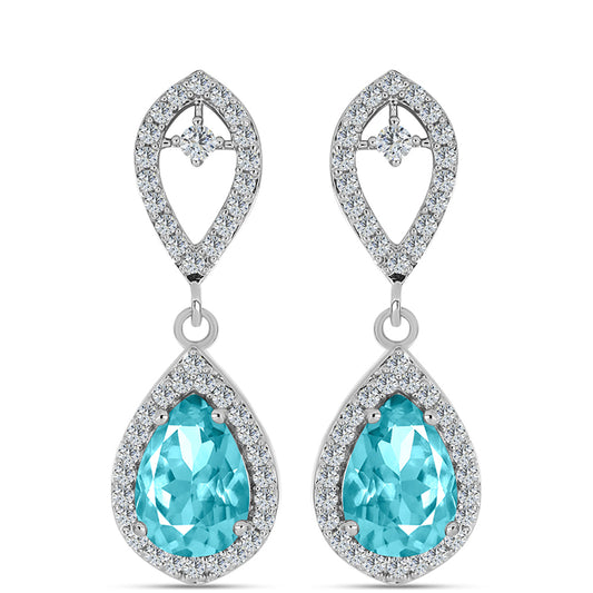 Pendientes de Plata con Cuarzo Paraiba y Topacio Blanco