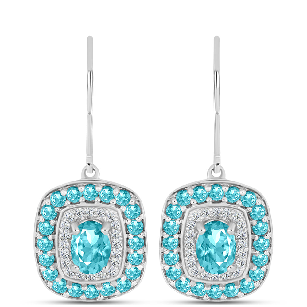 Pendientes de Plata con Cuarzo Paraiba y Topacio Blanco
