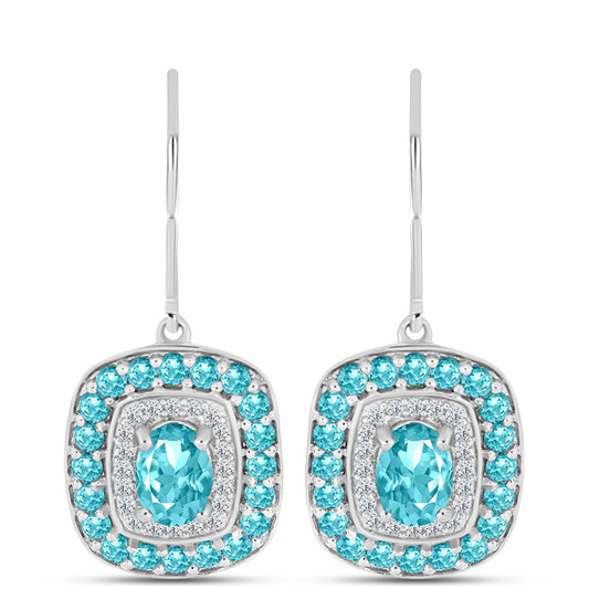 Pendientes de Plata con Cuarzo Paraiba y Topacio Blanco