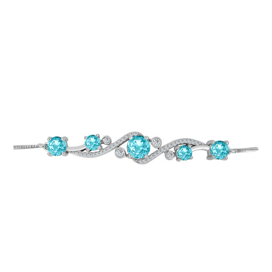 Pulsera de Plata con Cuarzo Paraiba y Topacio Blanco