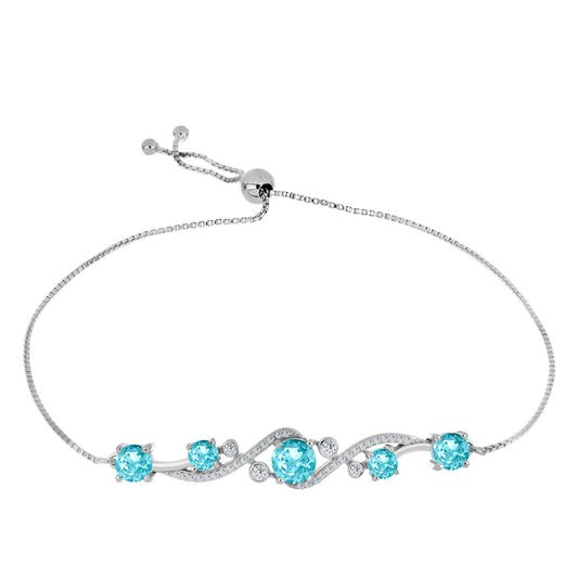 Pulsera de Plata con Cuarzo Paraiba y Topacio Blanco