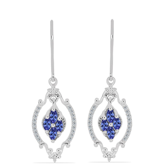 Pendientes de Plata con Tanzanita AAA y Topacio Blanco