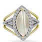 Anillo de Plata Bañada en Oro con Madreperla y Topacio Blanco