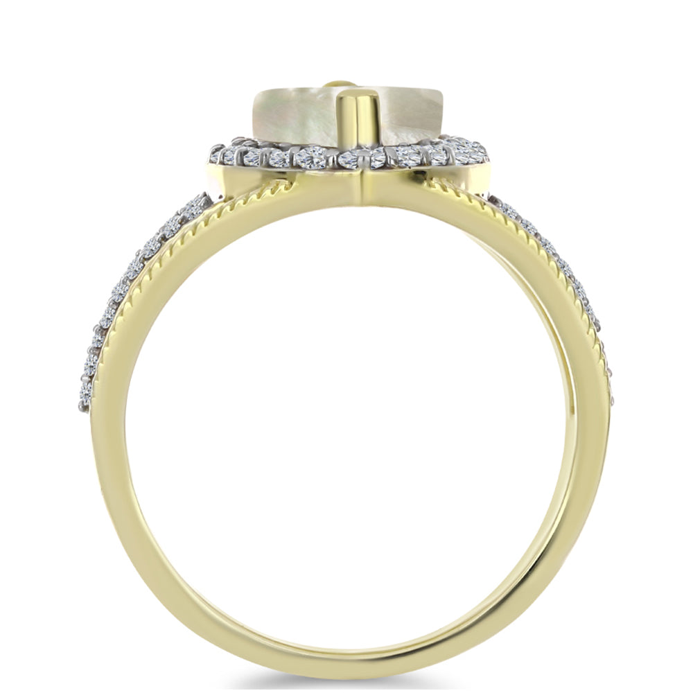 Anillo de Plata Bañada en Oro con Madreperla y Topacio Blanco 2 