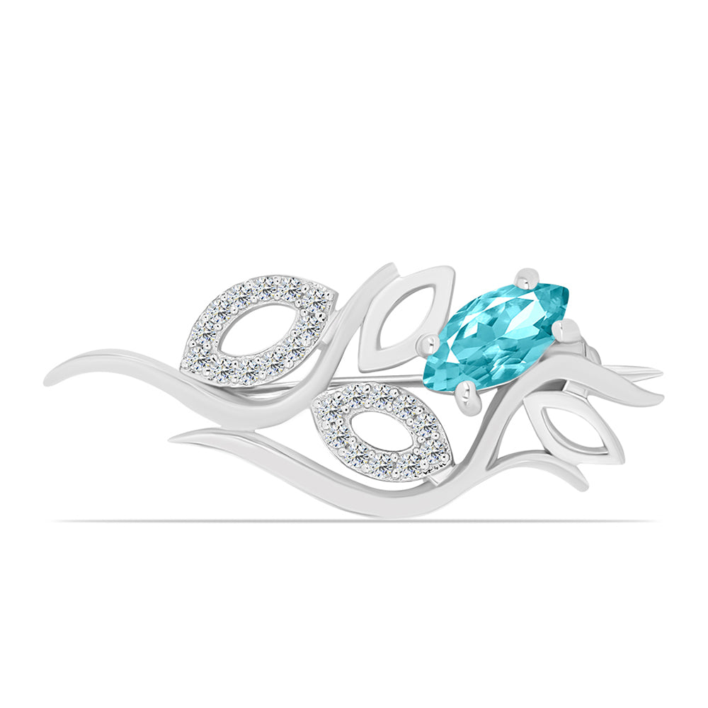 Broche de Plata con Cuarzo Paraiba y Topacio Blanco