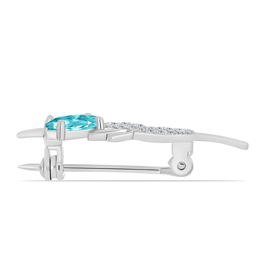 Broche de Plata con Cuarzo Paraiba y Topacio Blanco