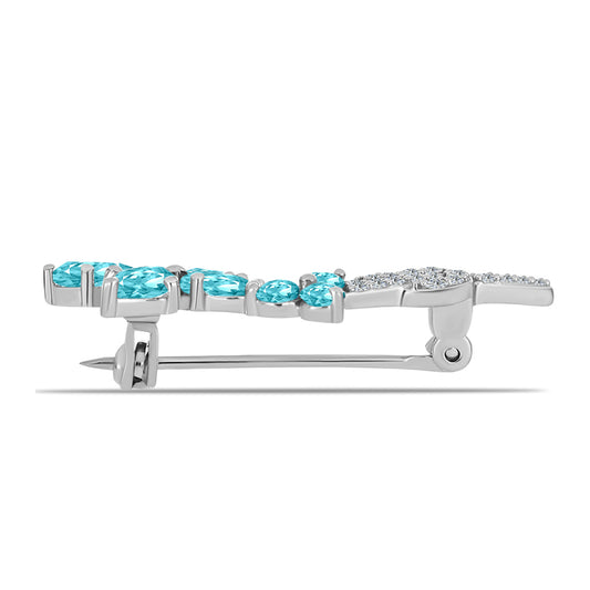 Broche de Plata con Cuarzo Paraiba y Topacio Blanco