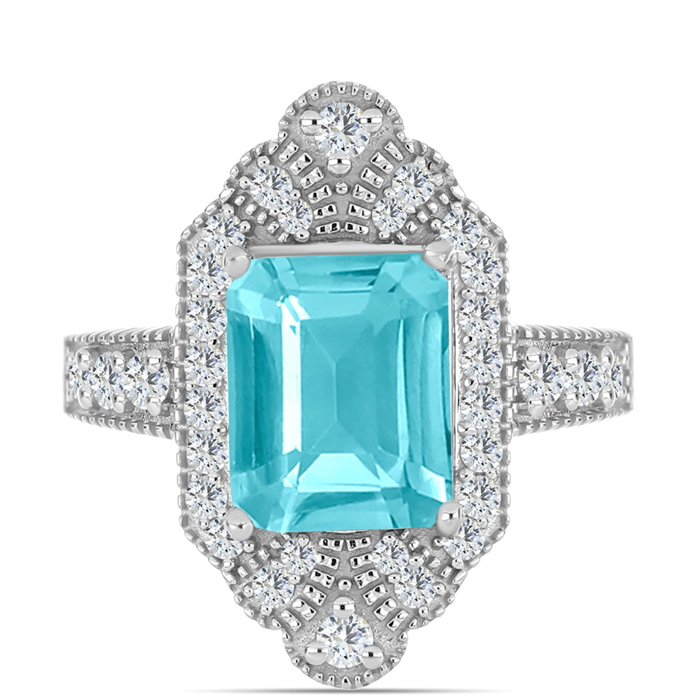 Anillo de Plata con Cuarzo Paraiba y Topacio Blanco 1 
