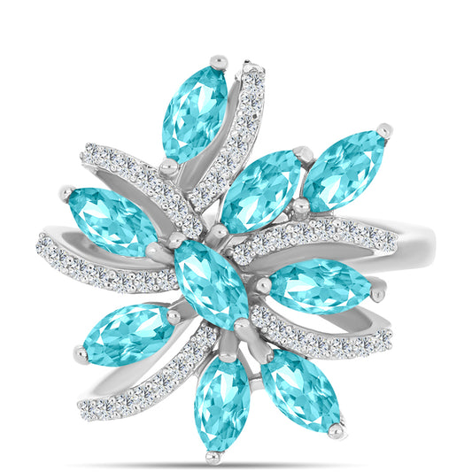 Anillo de Plata con Cuarzo Paraiba y Topacio Blanco