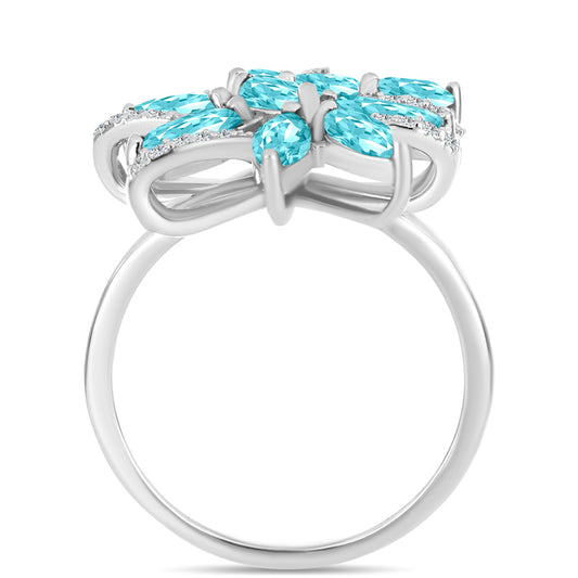 Anillo de Plata con Cuarzo Paraiba y Topacio Blanco