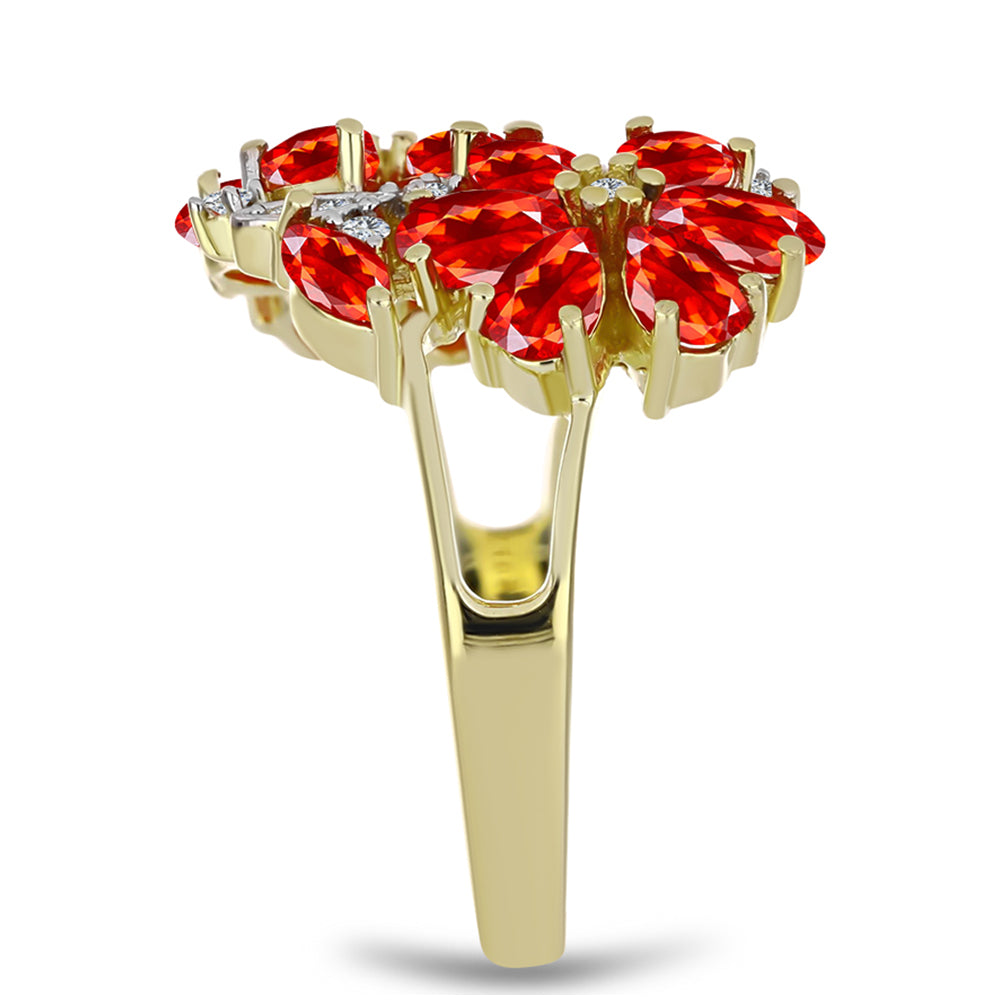 Anillo de Plata Bañada en Oro con Ópalo Rojo etíope de Lega Dembi y Topacio Blanco
