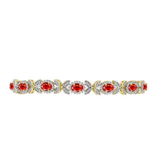 Pulsera de Plata Bañada en Oro con Ópalo Rojo etíope de Lega Dembi y Topacio Blanco