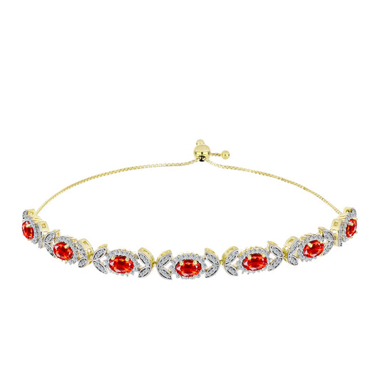 Pulsera de Plata Bañada en Oro con Ópalo Rojo etíope de Lega Dembi y Topacio Blanco