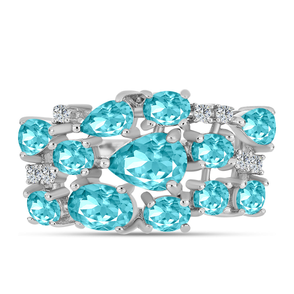 Anillo de Plata con Cuarzo Paraiba y Topacio Blanco