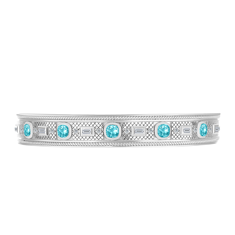 Brazalete de Plata con Cuarzo Paraiba y Zircón Blanco