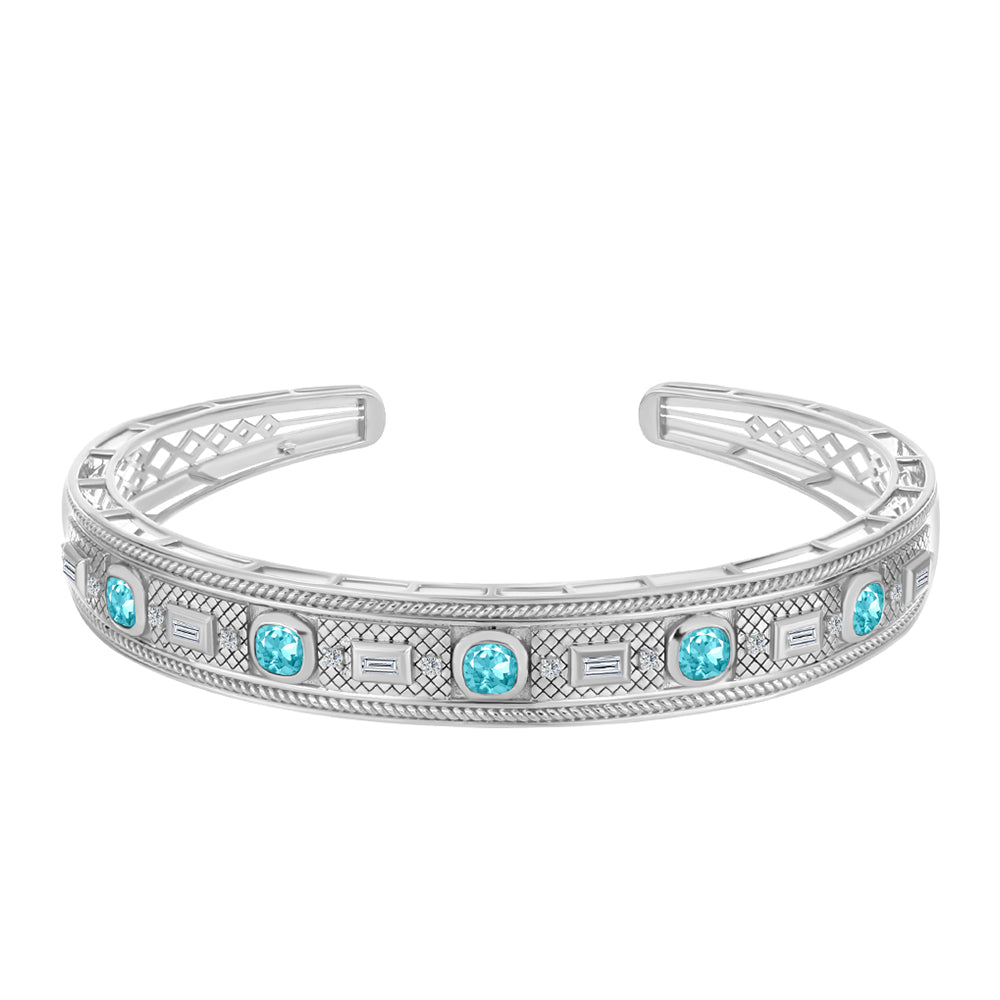 Brazalete de Plata con Cuarzo Paraiba y Zircón Blanco