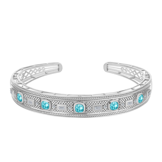Brazalete de Plata con Cuarzo Paraiba y Zircón Blanco