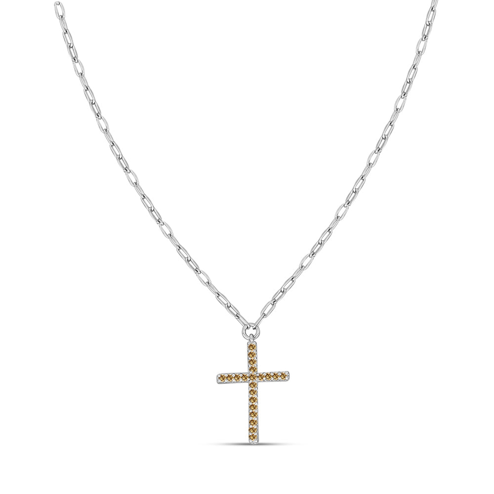 Cruz Collar de Plata con Moisanita Champagne 1 