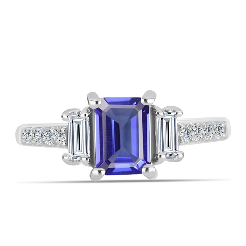 Anillo de Plata con Tanzanita AAA y Topacio Blanco