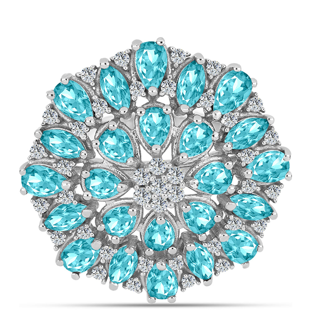 Anillo de Plata con Cuarzo Paraiba y Topacio Blanco 1 