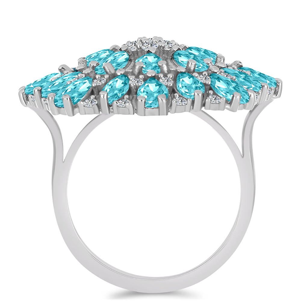 Anillo de Plata con Cuarzo Paraiba y Topacio Blanco 2 