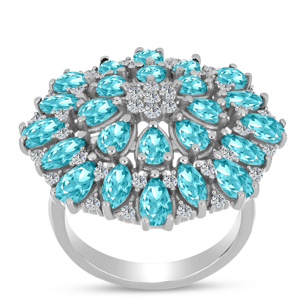 Anillo de Plata con Cuarzo Paraiba y Topacio Blanco