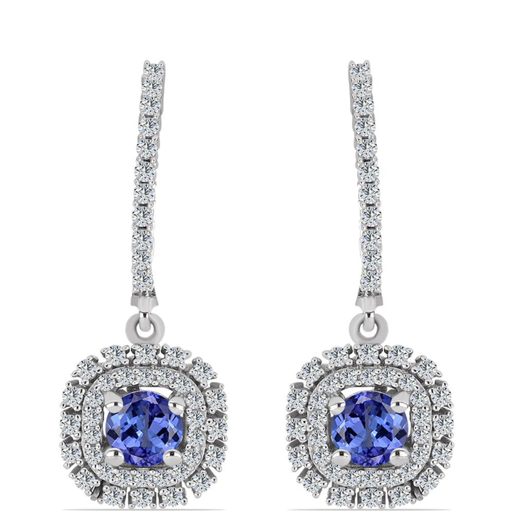 Pendientes de Plata con Tanzanita AAA y Topacio Blanco