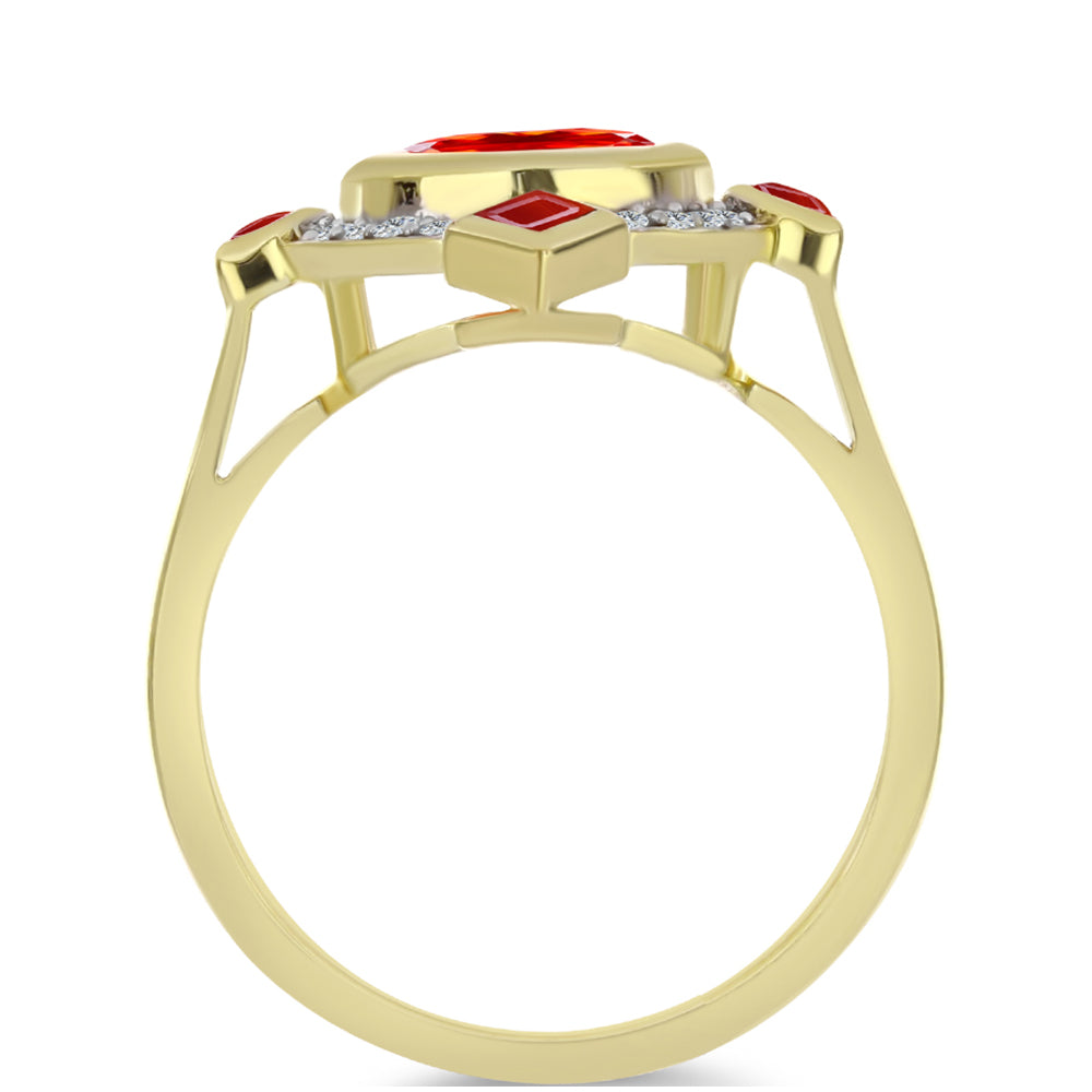Anillo de Plata Bañada en Oro con Ópalo Rojo etíope de Lega Dembi y Topacio Blanco