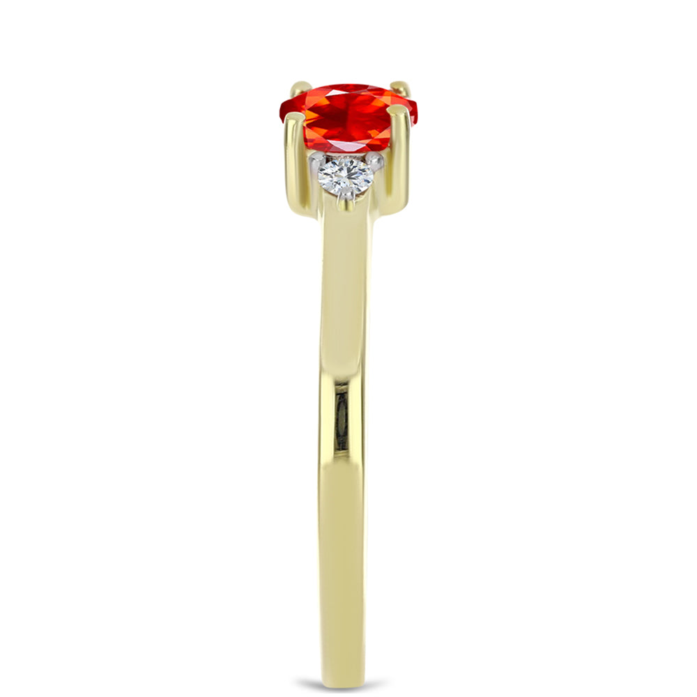 Anillo de Plata Bañada en Oro con Ópalo Rojo etíope de Lega Dembi y Topacio Blanco