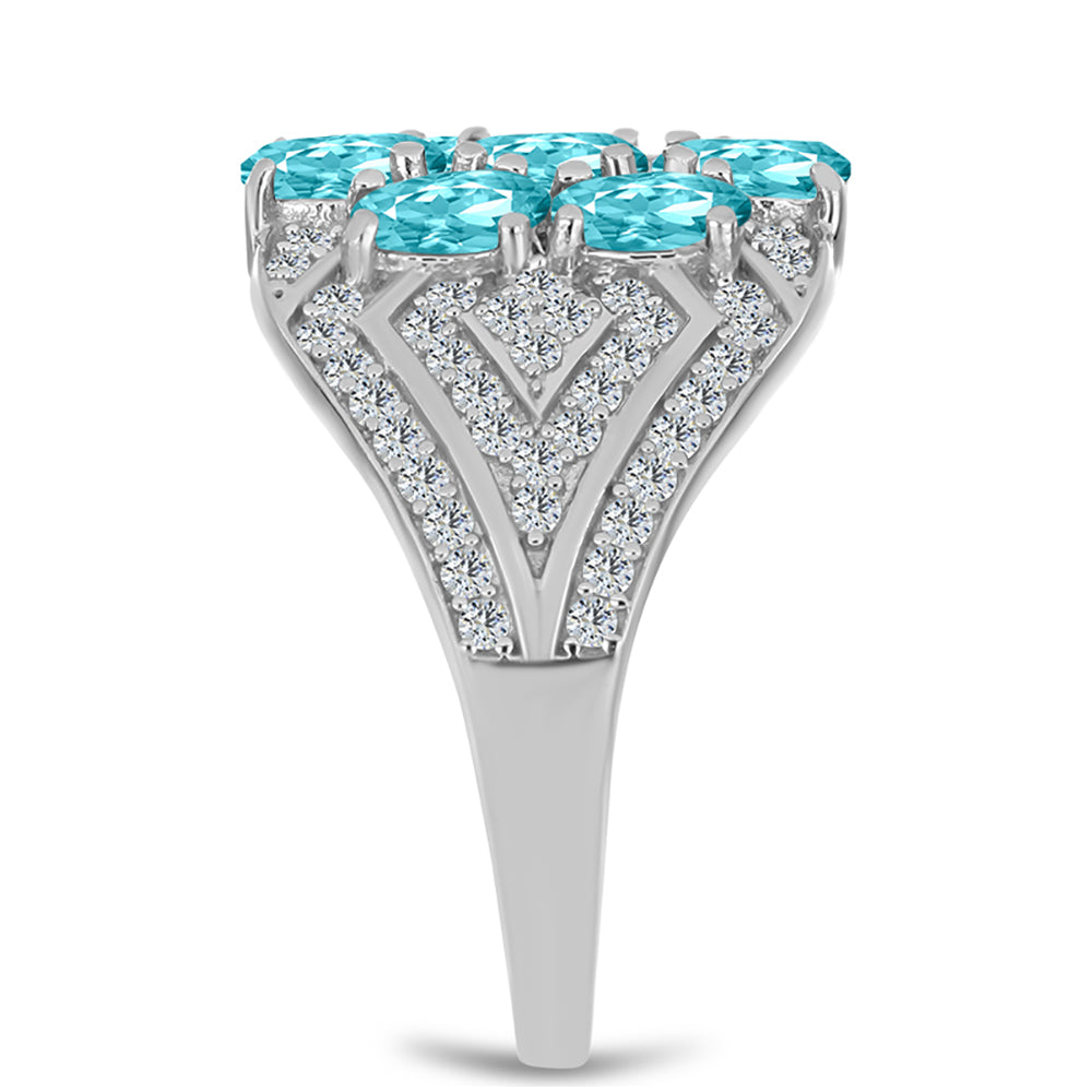 Anillo de Plata con Cuarzo Paraiba y Topacio Blanco