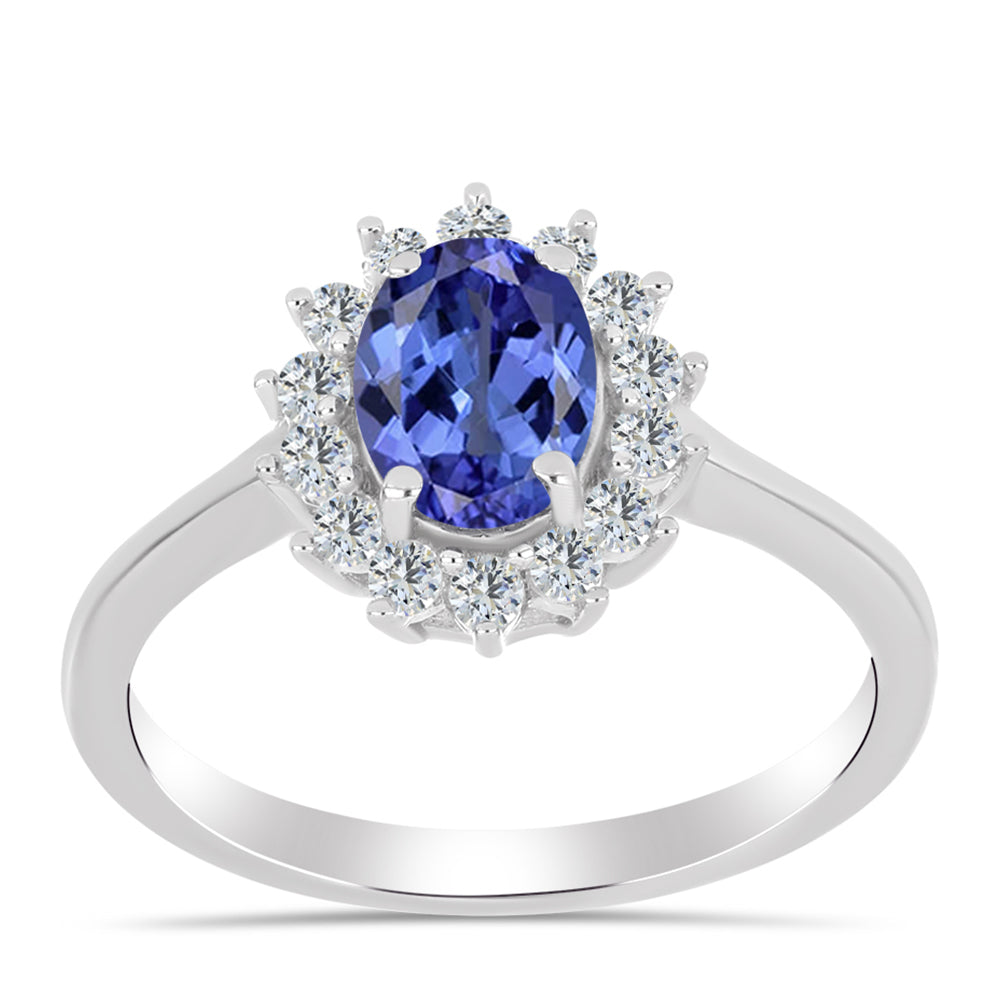 Anillo de Plata con Tanzanita AAA y Topacio Blanco