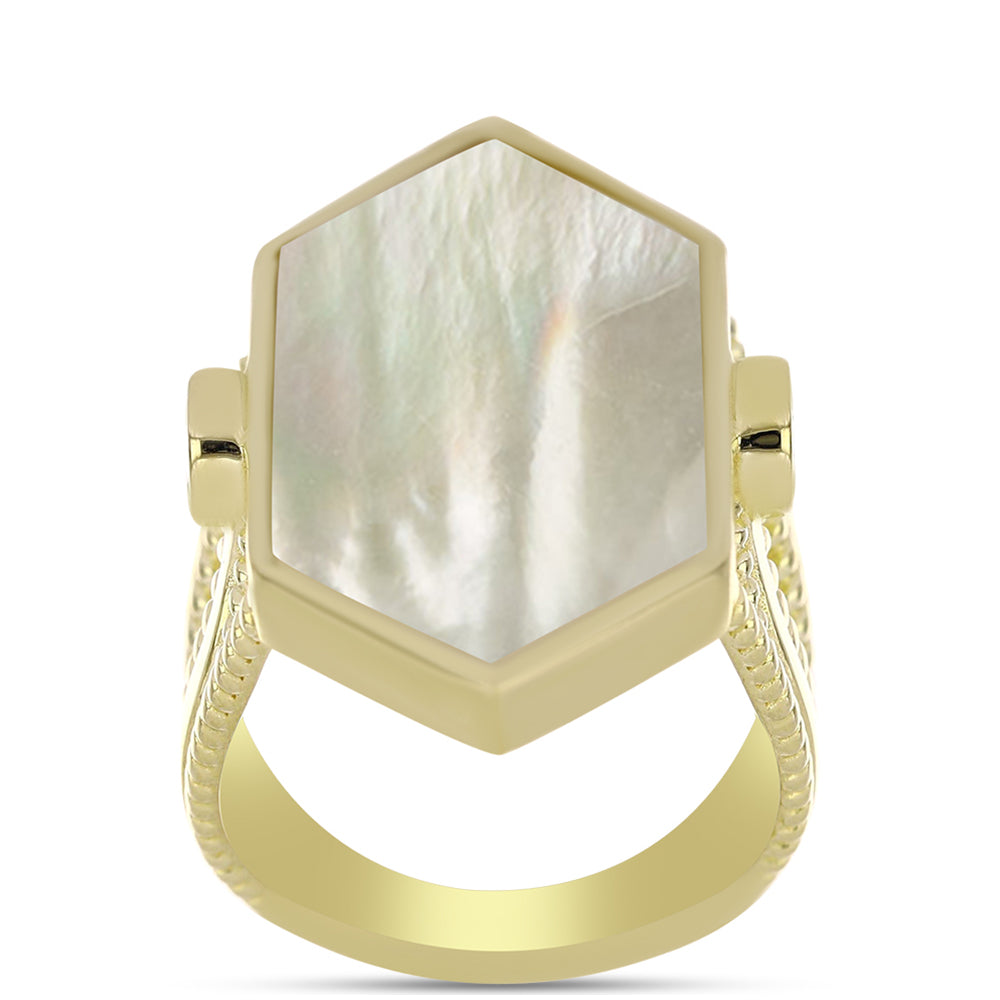 Anillo de Plata Bañada en Oro con Madreperla