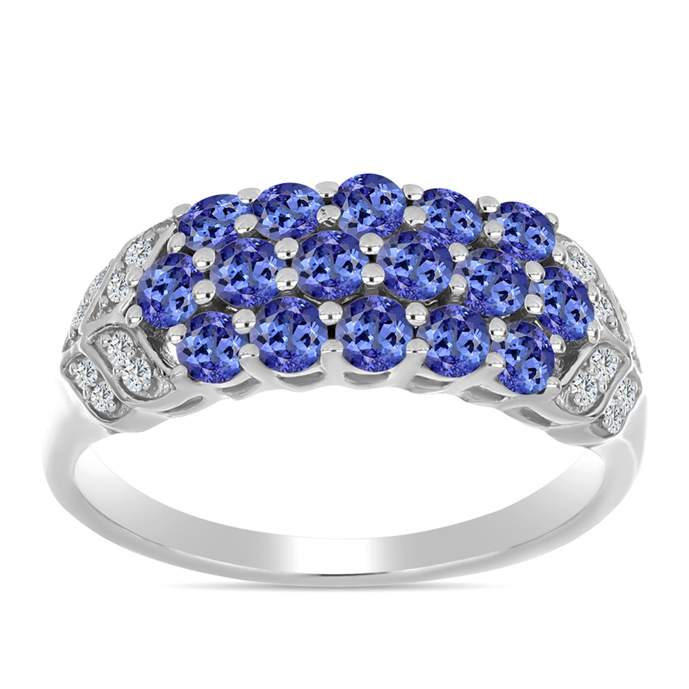 Anillo de Plata con Tanzanita AAA y Topacio Blanco 3 