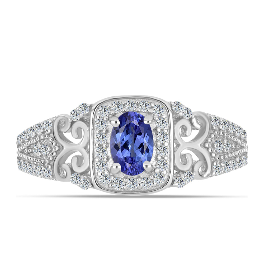 Anillo de Plata con Tanzanita AAA y Topacio Blanco