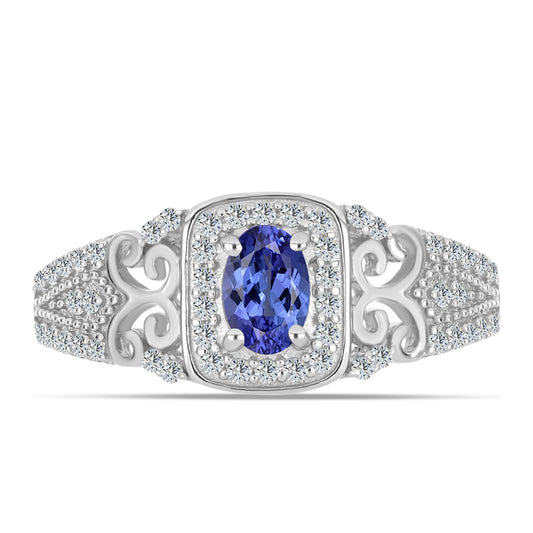 Anillo de Plata con Tanzanita AAA y Topacio Blanco